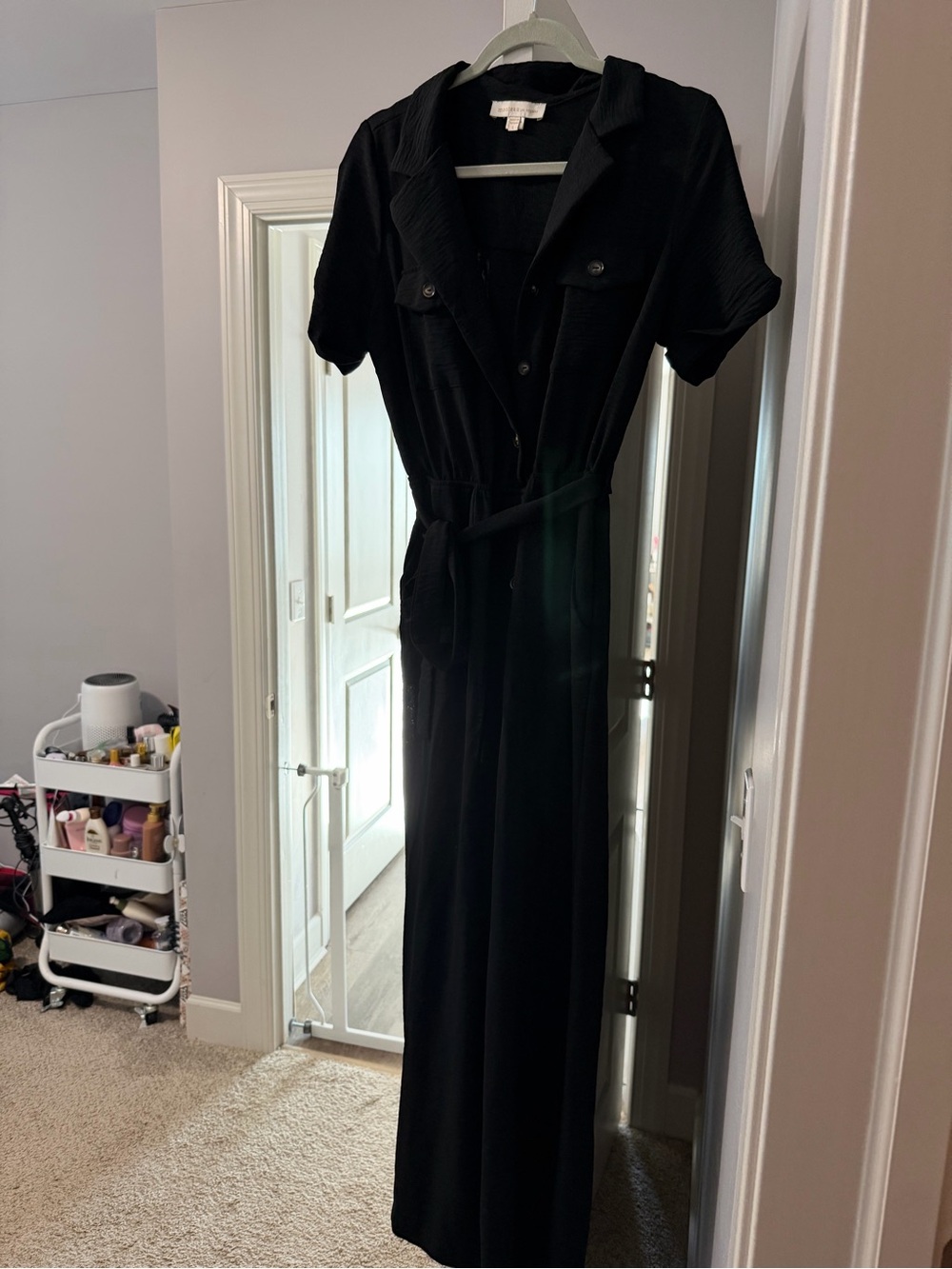 Monteau Black Short-Sleeve Belted Jumpsuit